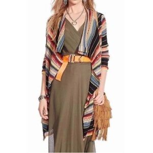 Polo Ralph Lauren Draped Cardigan Sweater Multicolor Striped Linen Silk Womens M